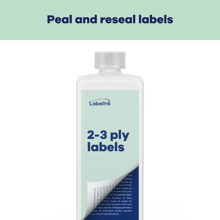 2-ply and peel and reseal labels for household chemical products